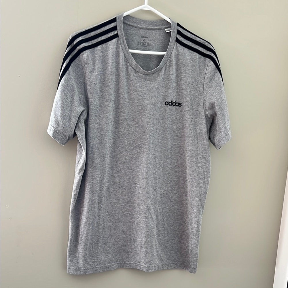 Adidas Gray 3 Stripe Athletic T-Shirt Men’s XL